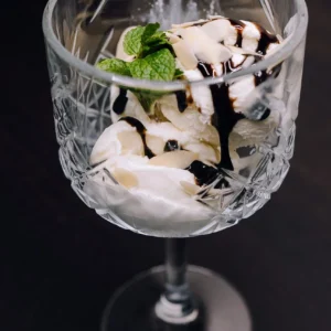 Ice-cream plombir with syrup